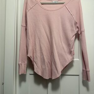 Women's Pink Long waffles texture Sleeve Top